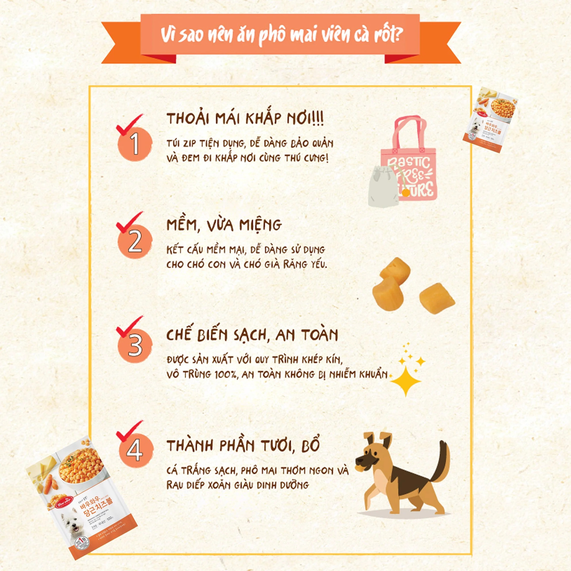 phô mai viên cà rốt Bowwow dành cho chó - T3 PETS SHOP