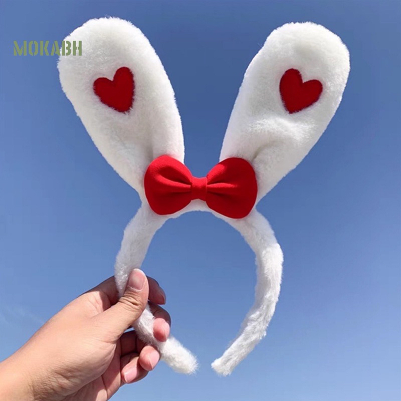 Bờm bông tai thỏ gắn nơ và trái tim cute