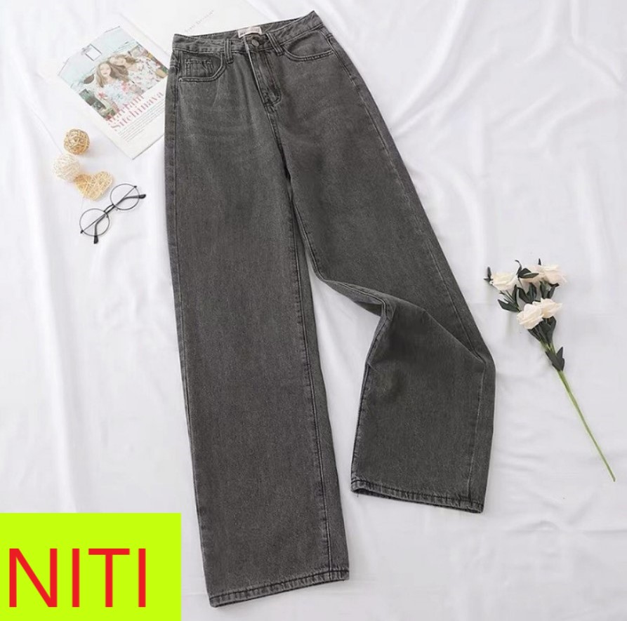 [HCM]QUẦN JEAN ỐNG RỘNG LƯNG CAO MÀU XÁM LAI CUỐN CAO CẤP NITI FORM CHUẨN ĐỦ SIZE-TD043