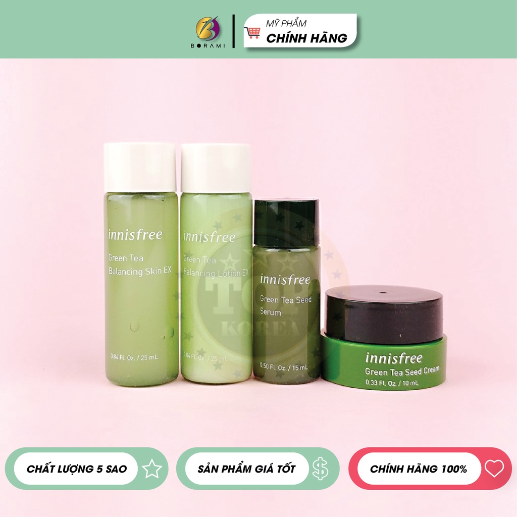 Bộ kem dưỡng ẩm da trà xanh mini innisfree green tea special kit 4 in 1