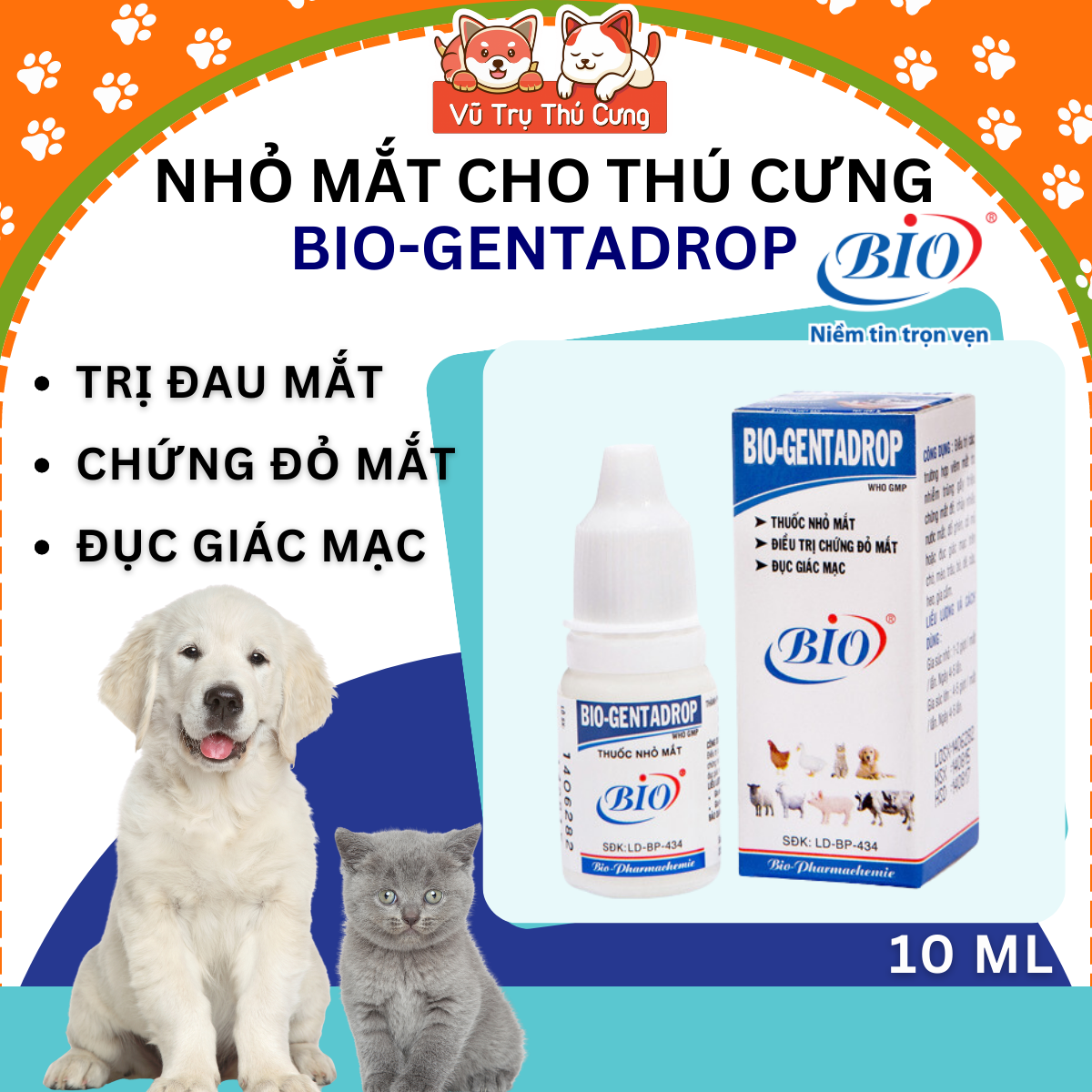 Bio gentadrop eye drops for cat, dog 10ml pet eye drops