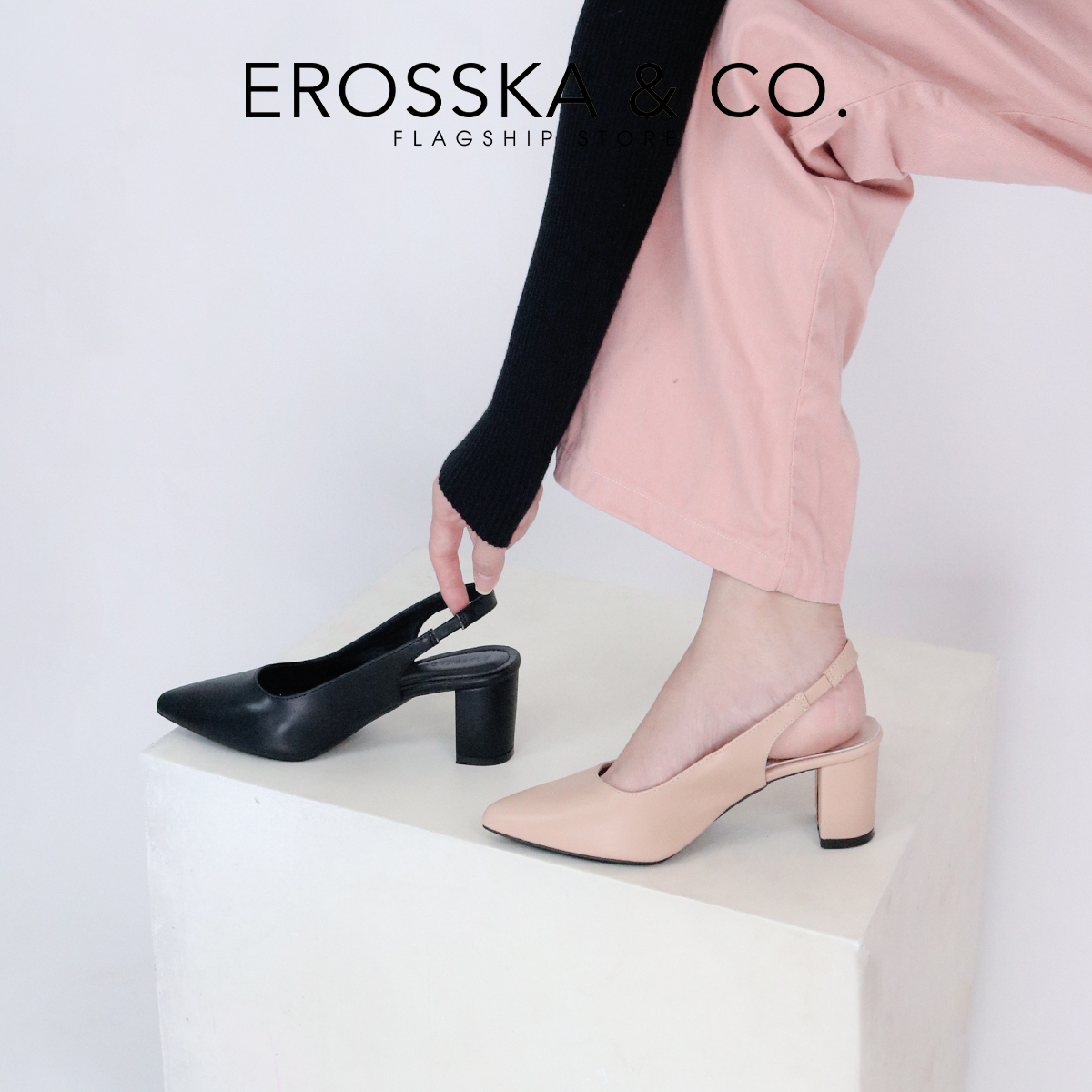 Giày cao gót slingback Erosska thời trang nữ kiểu dáng basic màu nude - EH015
