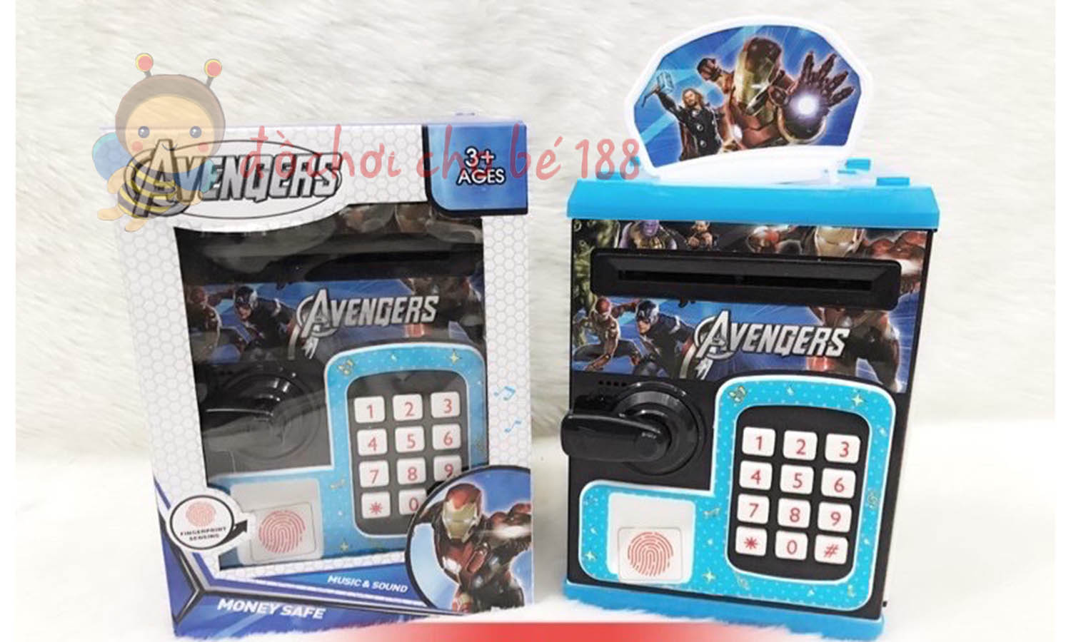đồ chơi két sắt Mini Thông Minh Mở Khóa Vân Tay mèo kity doremoon siêu anh hùng