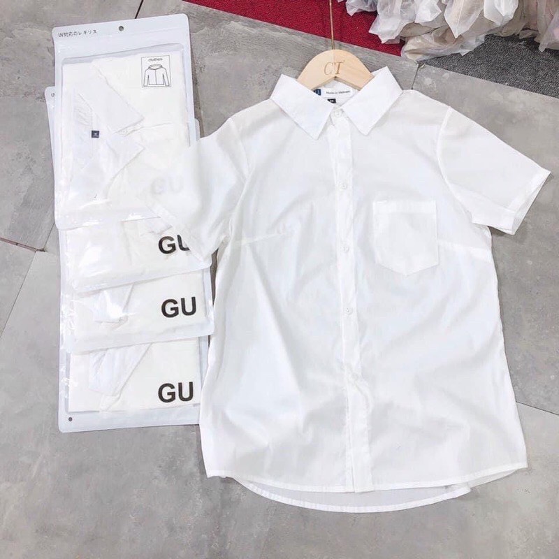 Áo sơ mi trắng cộc tay túi Gu