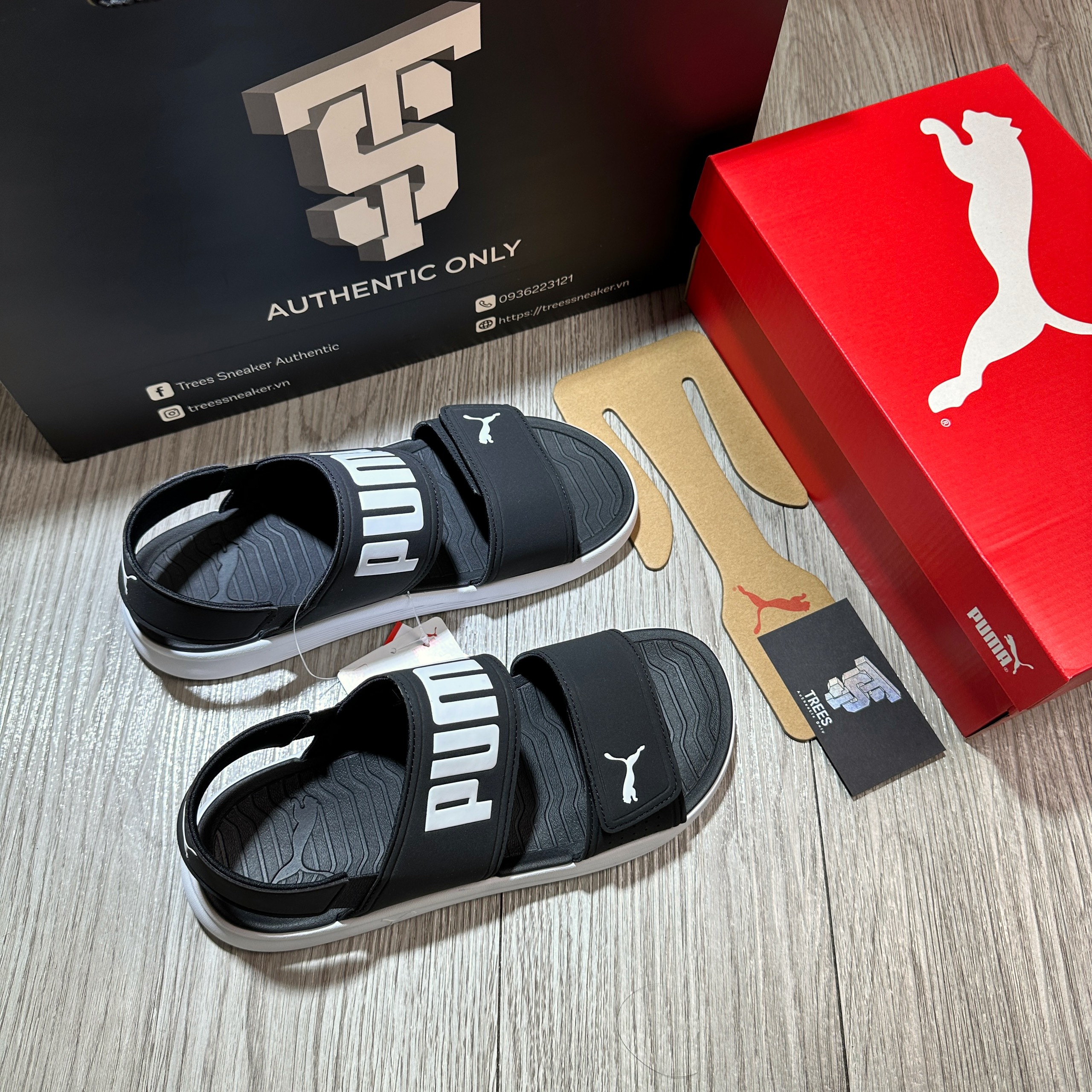 [PUMA XẢ KHO SALE TO] Giày PUMA BACKSTRAP SANDALS BLACK WHITE 385971 02 Full Box Tag Auth