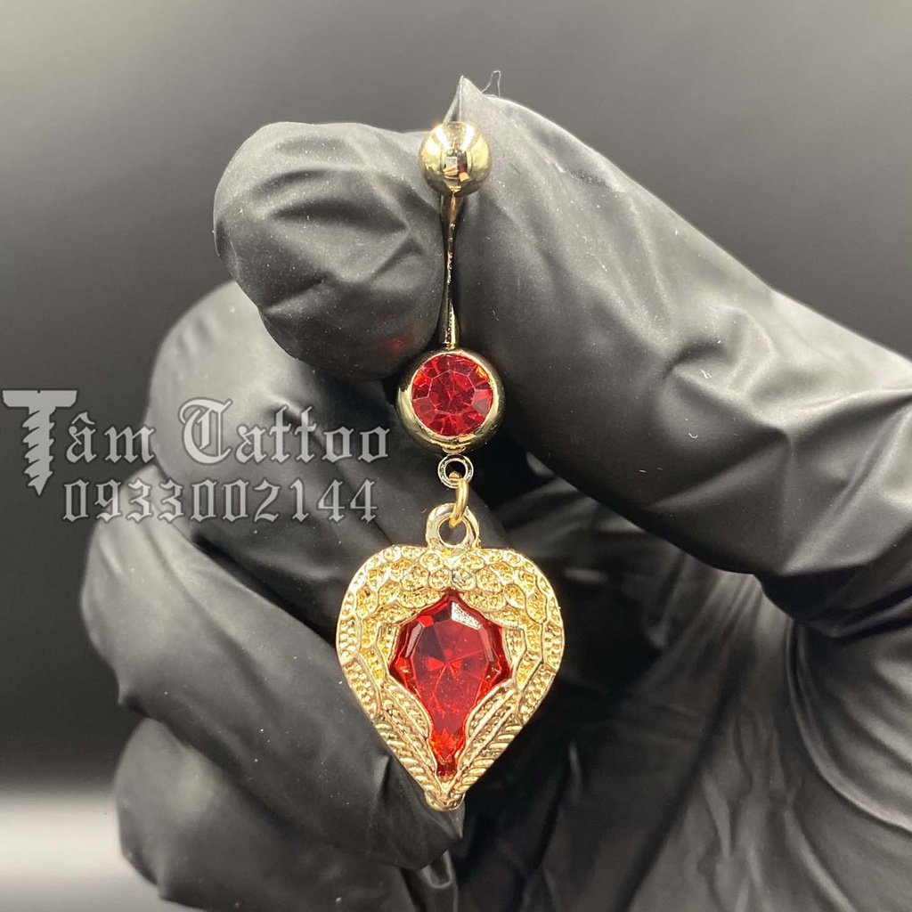 [HCM]Khuyên rốn đôi cánh đính ngọc ruby bằng thép y tế cao cấp không rỉ.