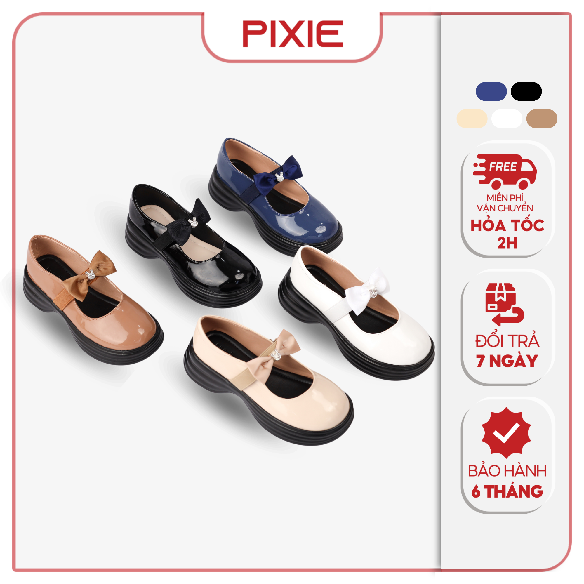 Giày Cao Gót Oxford 5cm Quai Ngang Phối Nơ [Form to hạ 1 size] Pixie H294