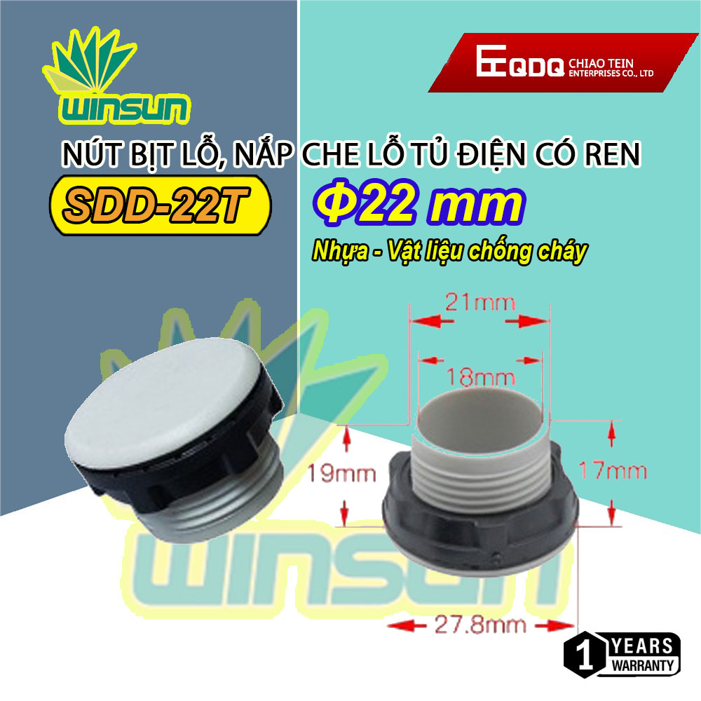 Nút bịt lỗ, nắp che lỗ tủ điện có ren phi 22 winsun (Gói 10 cái)