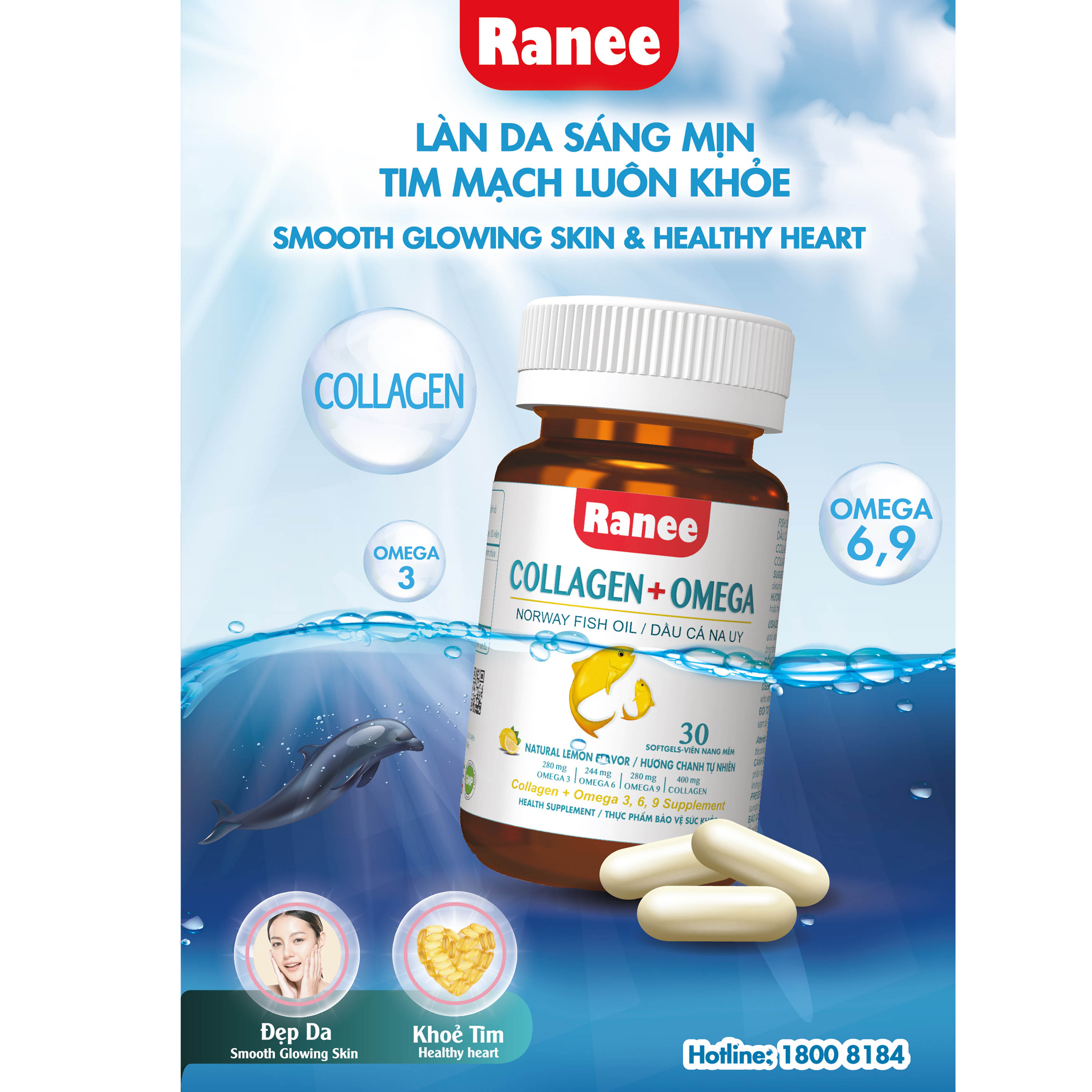 Combo 2 hộp Viên Nang Ranee Collagen + Omega (1 hộp 30 viên)