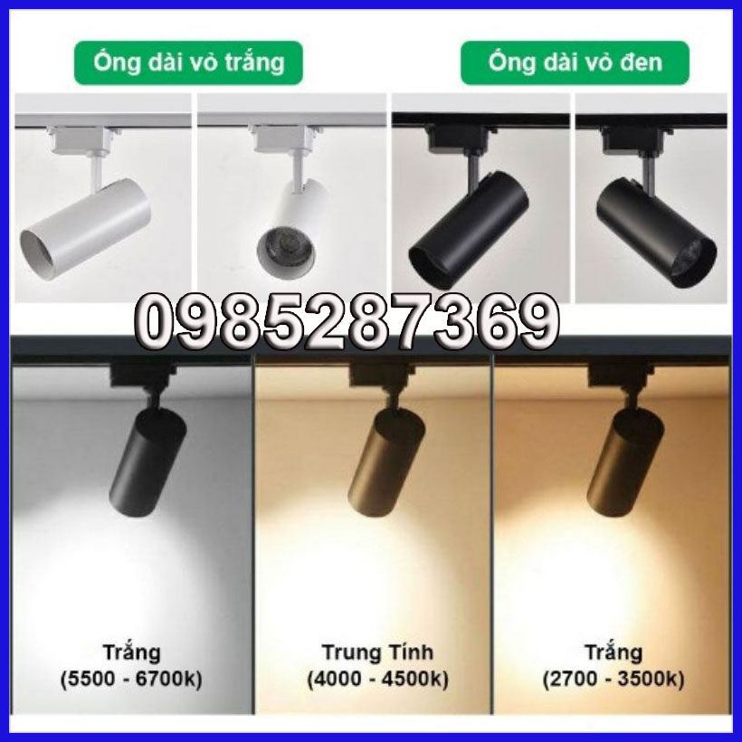 Đèn led rọi ray ống bơ, đèn rọi tranh và shop quần áo 20w, 30w siêu sáng