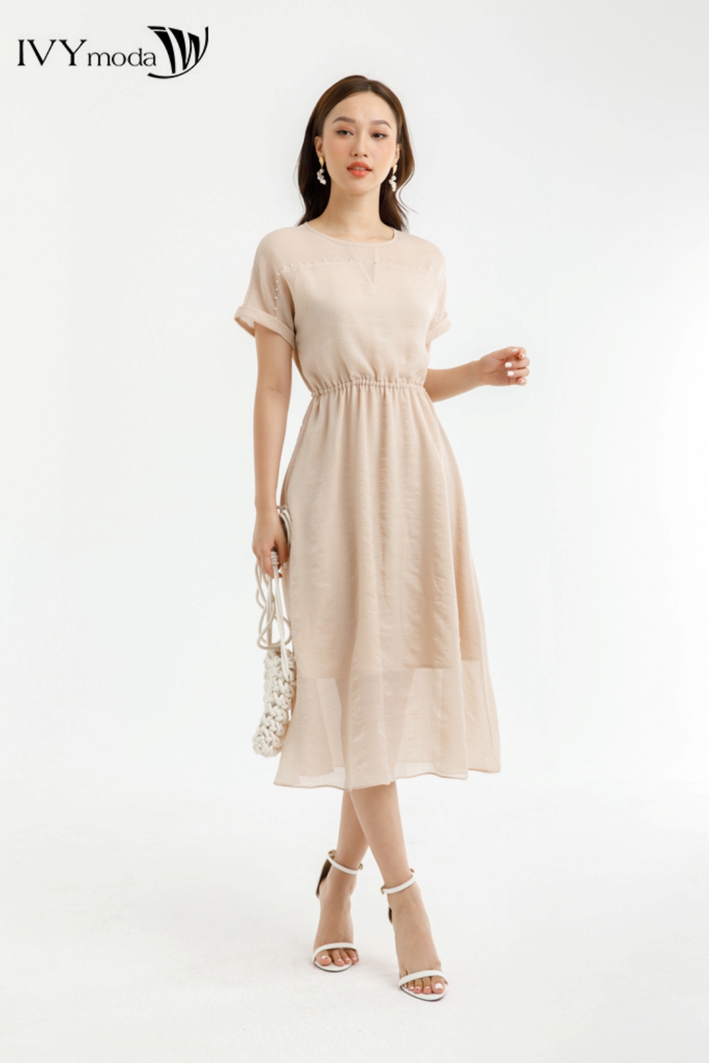 Đầm lụa 2 lớp đính hạt IVY moda MS 48M7558