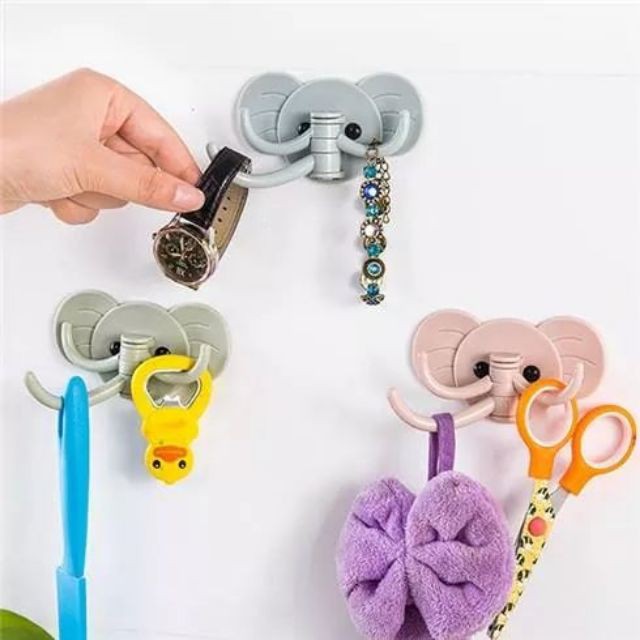 [Hcm]Móc Dán Tường Hình Con Voi 3 Móc Tiện Lợi, Dán Siêu Dính