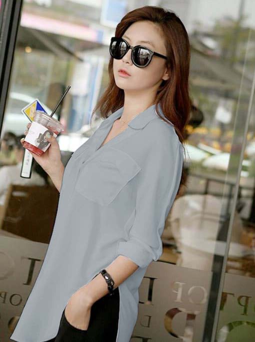 Áo Sơ Mi Nữ Xẻ Tà A518