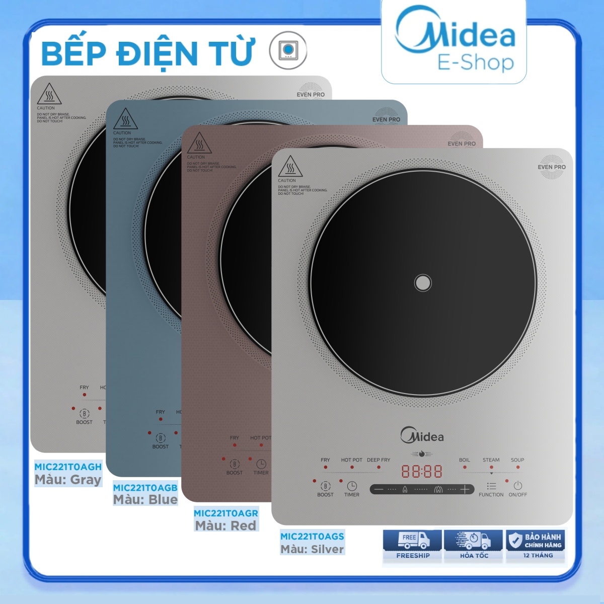 Bếp Từ Đơn Midea MIC221T (Bếp Điện Từ Công suất 2200W, Có Chức Năng Sôi Liu Riu)