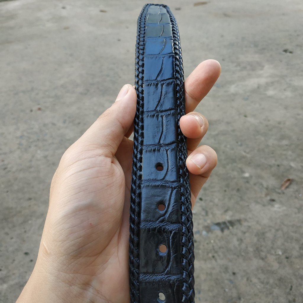 [FREE SHIP] Thắt Lưng Cá Sấu Liền [Phiên Bản Đầu Kim Cổ Điển] Đan Viền Thủ Công Rất Đẹp!