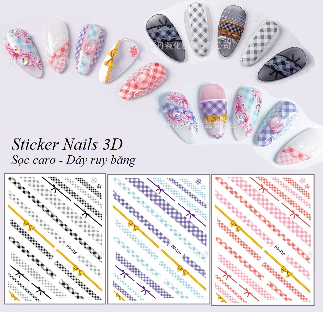 Sticker 3D Họa Tiết Caro | Hình Dán Móng Tay