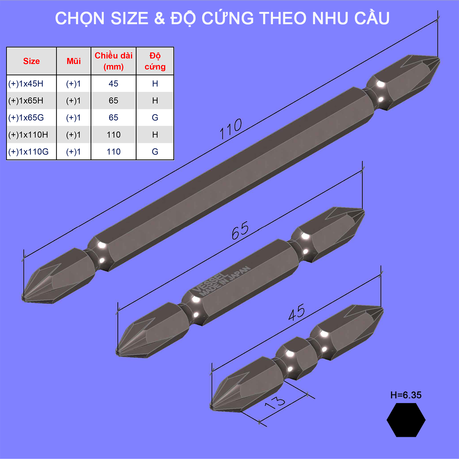 Mũi vặn vít A14 (không từ) - Vessel (Nhật Bản)