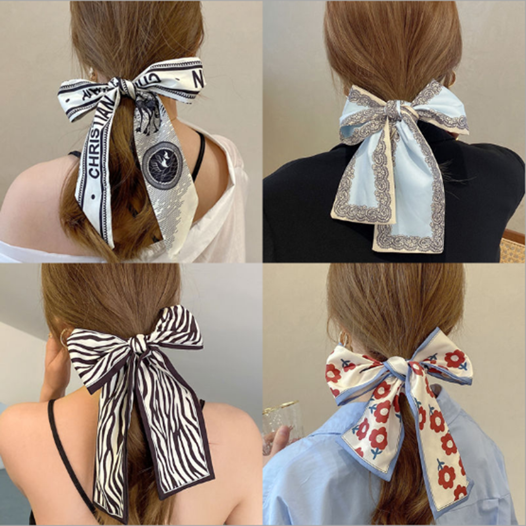 Khăn buộc tóc Dây cột tóc hình nơ vải satin Vintage