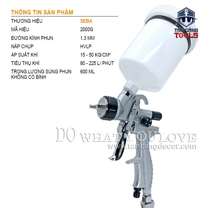 Súng Phun Sơn Seba 2000G 1.3 mm HVLP 600 cc