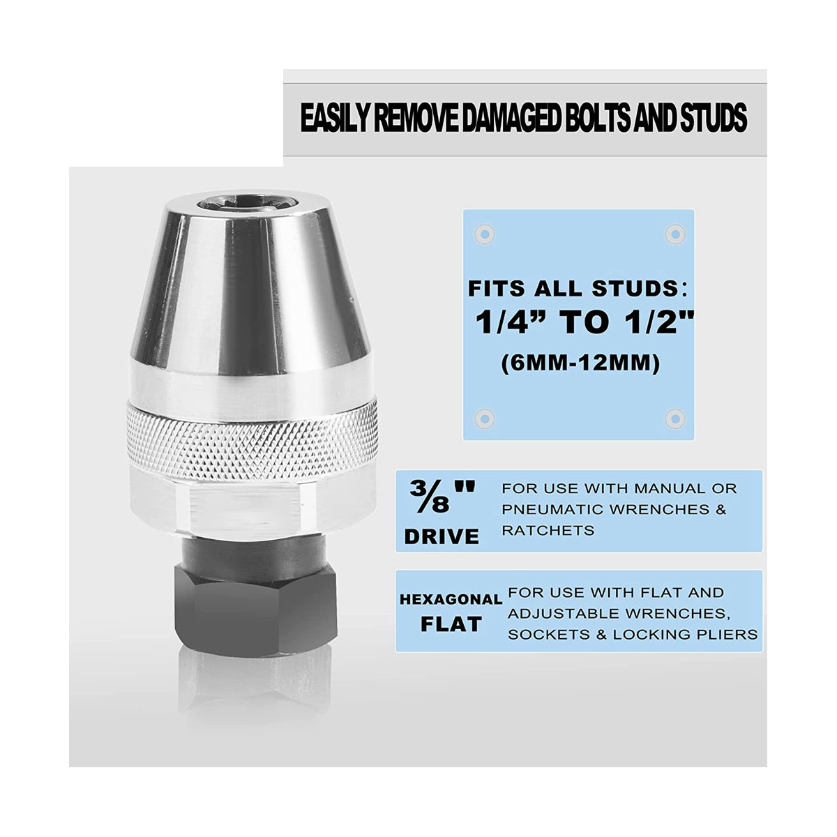 Damaged and Stud Extractor Tool Easy Out Bolt Extractor Set Tool Stud Extractor Tool Grips and Removes 1/4-Inch to 1/2-Inch Studs for Broken, Rounded Off, Painted over