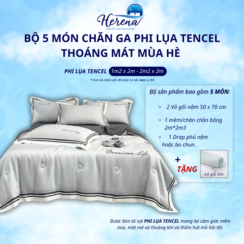 Bộ Chăn Ga 4 Món Tencel 60s Trơn Cao Cấp HERENA - Sự Lựa Chọn Hoàn Hảo Cho Mùa Hè Mát Lạnh