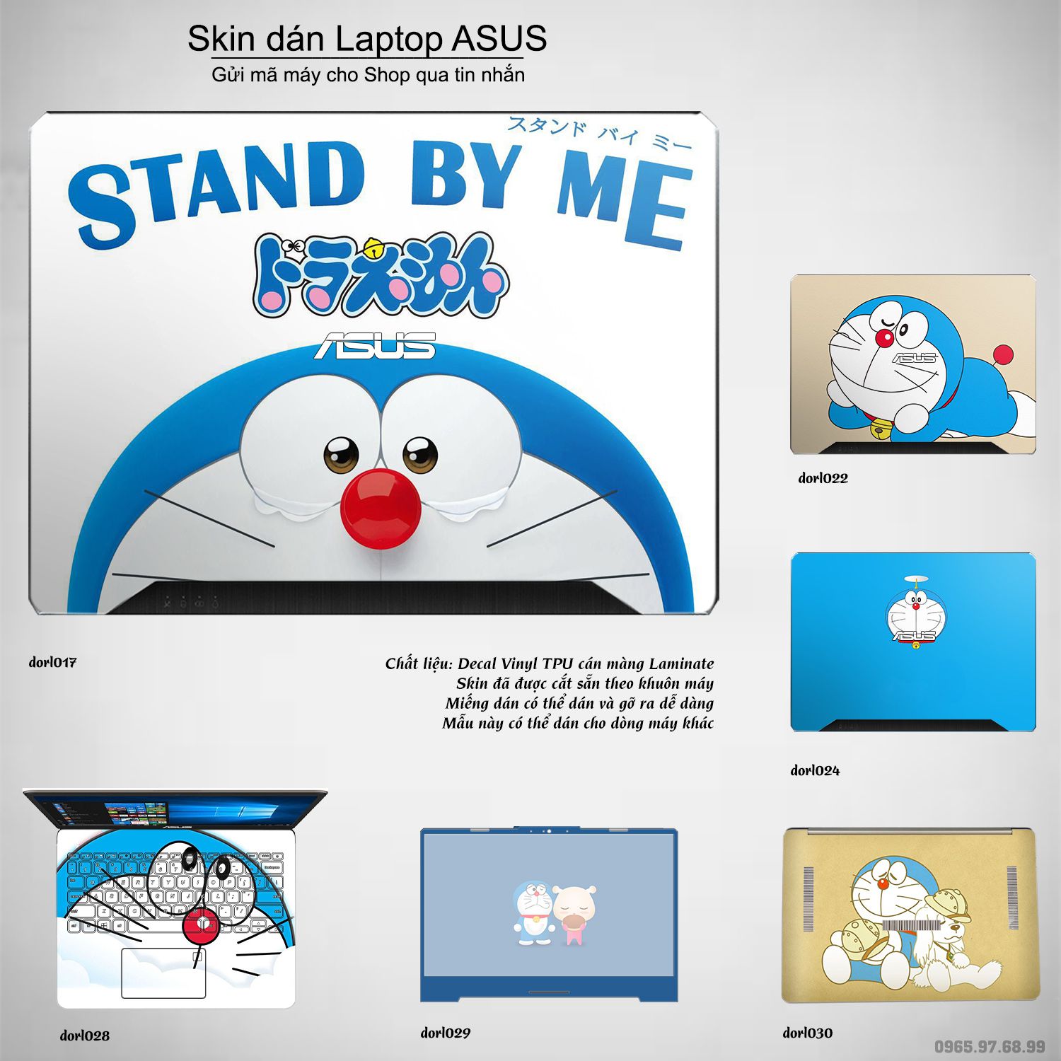 Decal Skin dán Laptop Asus mẫu Doraemon (inbox mã máy cho shop)