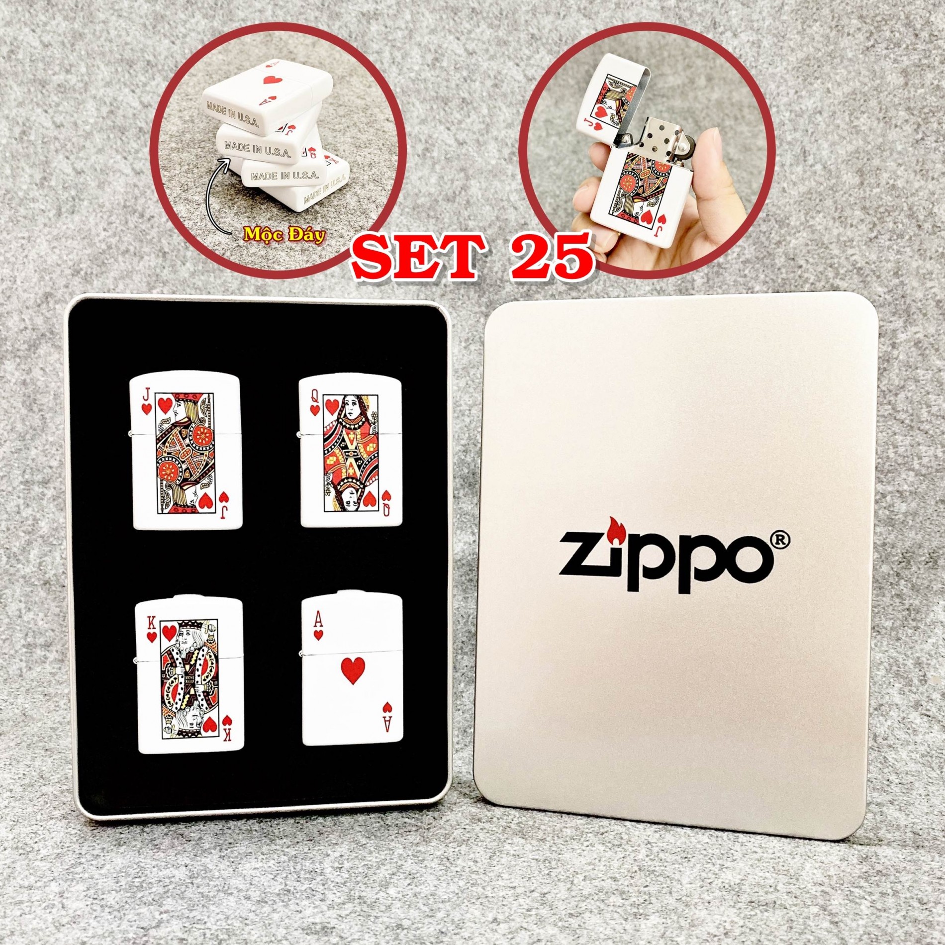 BẬT LỬA ZIPPO 2 MẶT HÌNH LÁ BÀI "ÁT BÍCH" - (XÀI XĂNG)