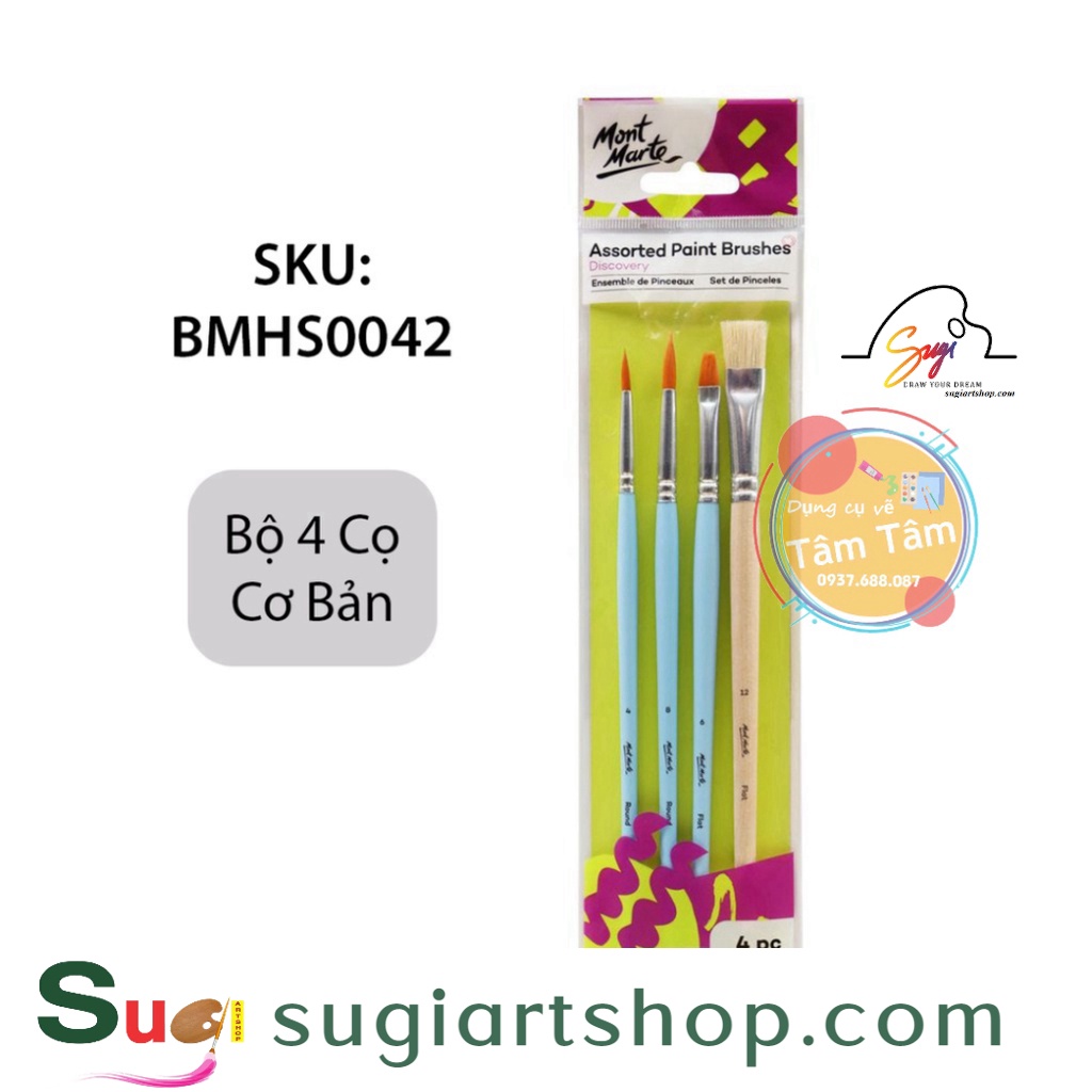Bộ cọ vẽ màu acrylic, màu nước, màu gouche, sơn dầu mont marte-lam
