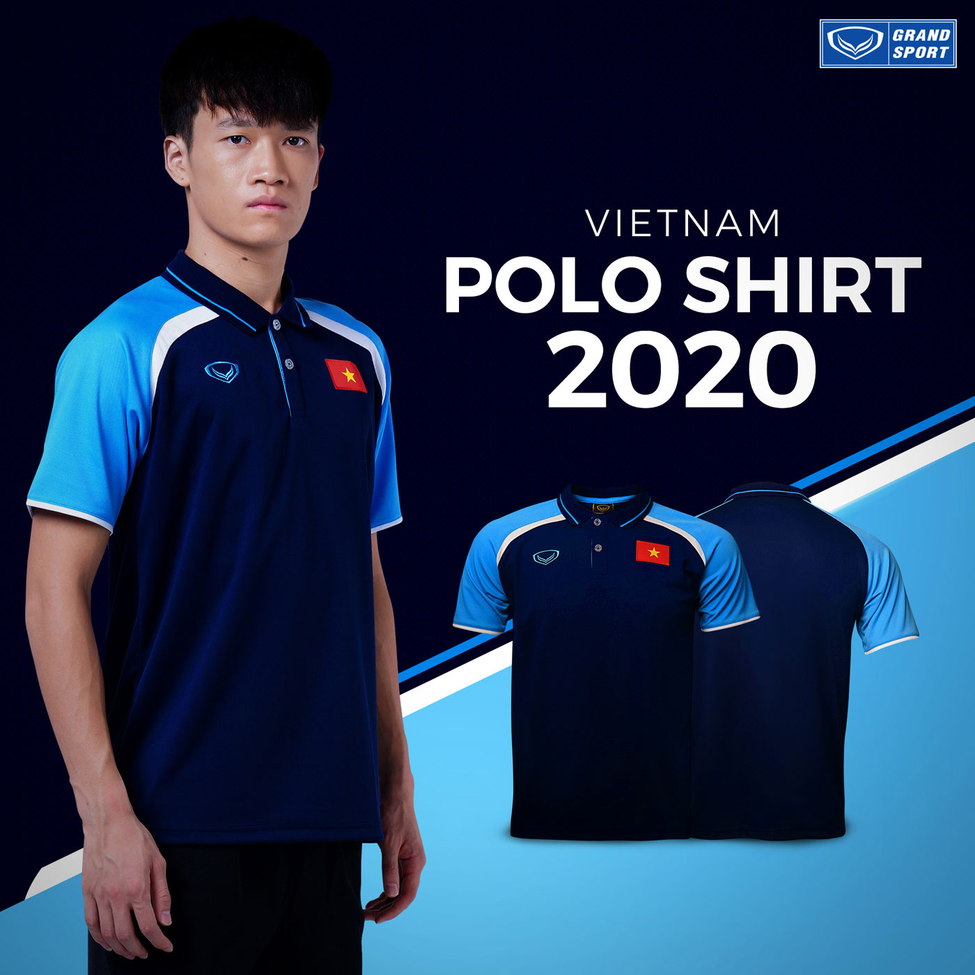 Polo Di Chuyển Đội tuyển Việt Nam 2020 Grand Sport Xanh Navy