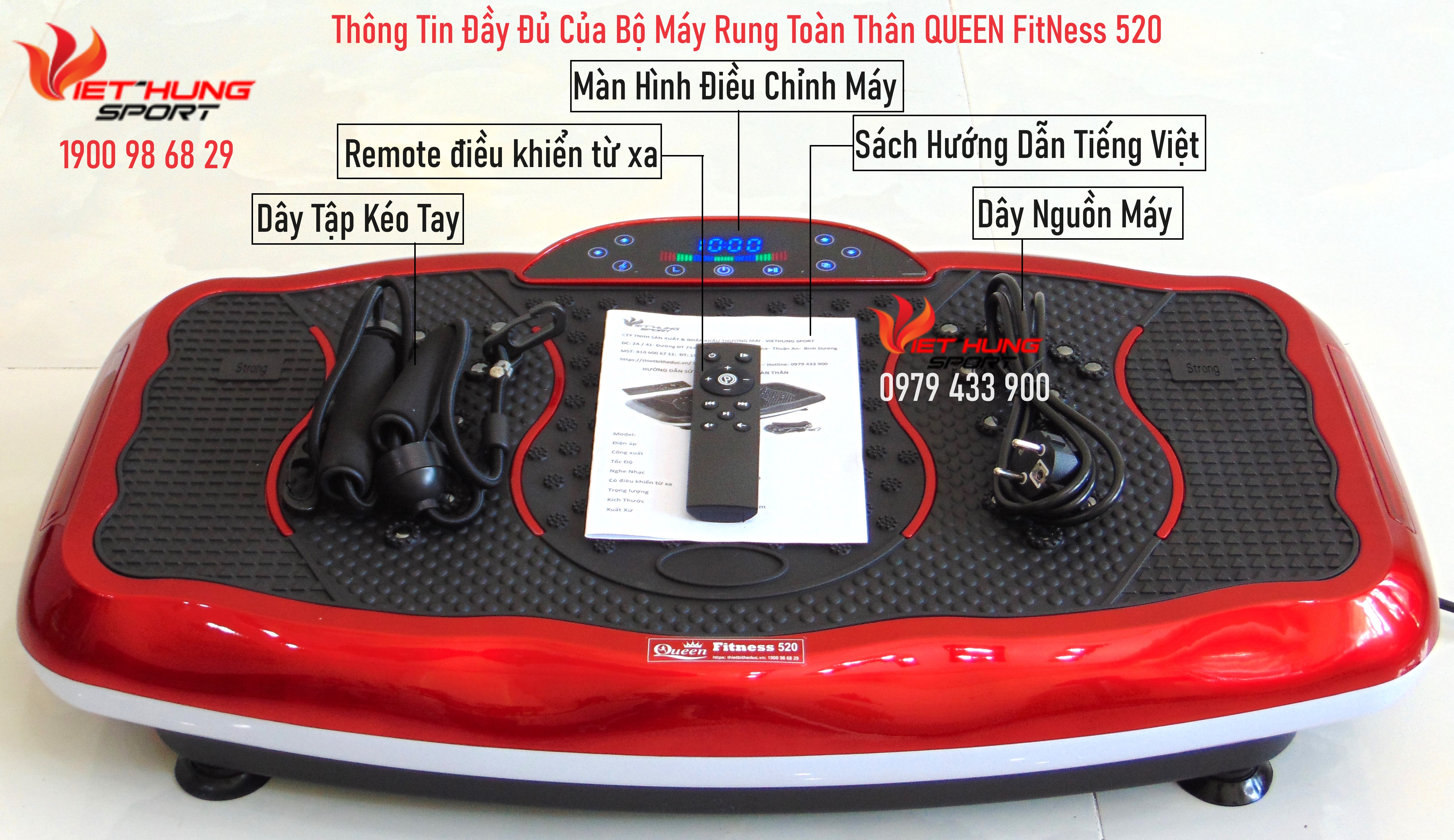 Máy rung toàn thân queen 520- mẫu mới công suất 350w 120 tốc độ. có nghe nhạc bluetooth. cổng usb . có điều khiển từ xa