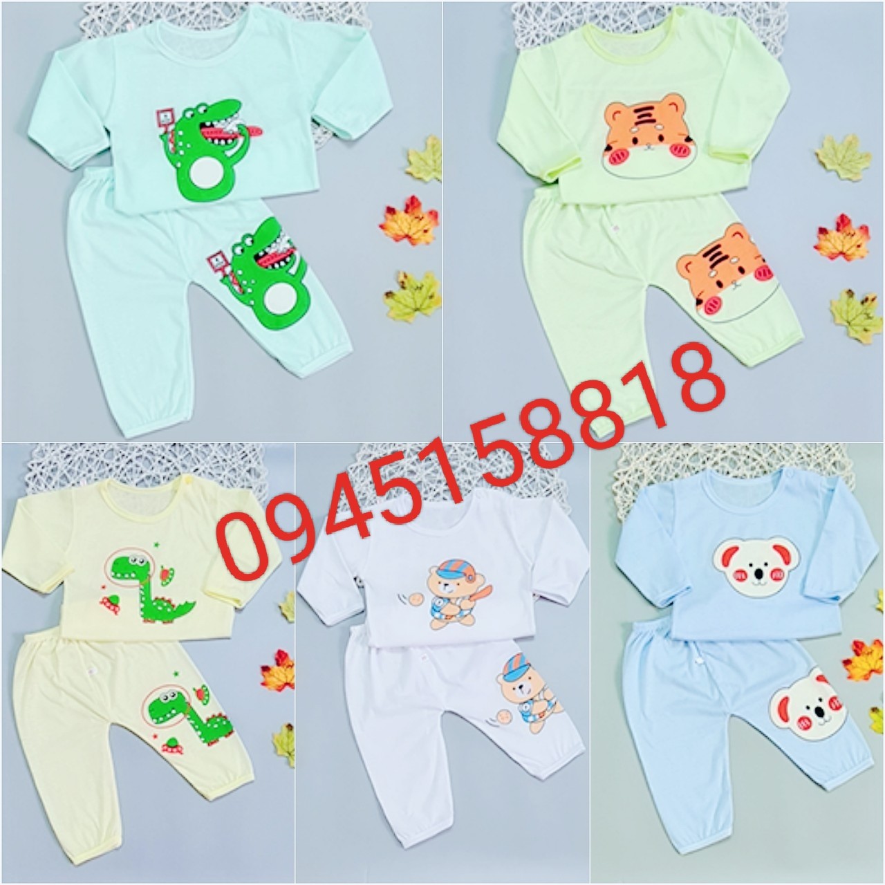 Set 5 bộ dài cài khuy vai cho bé từ 3-14kg