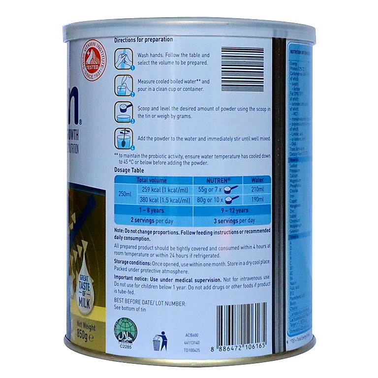 (Chính Hãng) Sữa Nutren Junior 850g cho bé (1_10 tuổi)