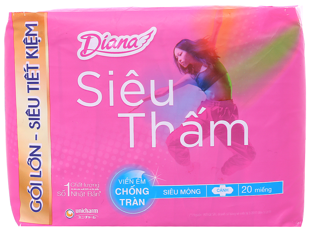 Băng vệ sinh Diana siêu thấm siêu mỏng cánh 20 miếng