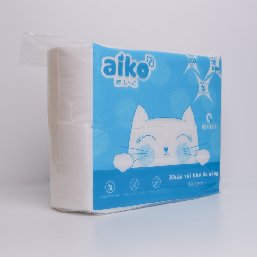 Khăn vải khô đa năng Aiko bịch lớn thêm miếng tiện lợi an toàn cho bé sơ sinh (500gr/ bịch) KKT500