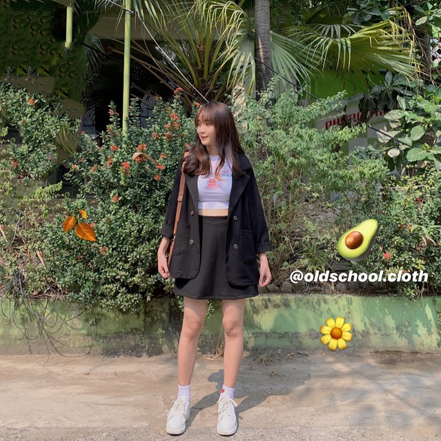 (Oldschoolcloth)Set 2 món Blazer & chân váy chữ A (ảnh thật).