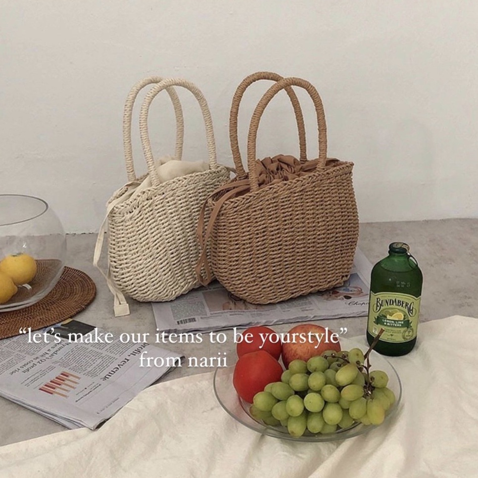 Túi cói đi biển vintage NARII túi đeo chéo phong cách Ulzzang Hàn Quốc
