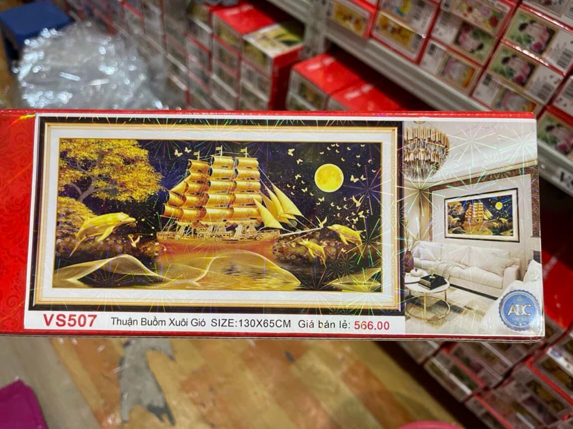 Tranh đính đá 5D phong cảnh Thuận buồm xuôi gió  ( tranh chưa đính đá)
