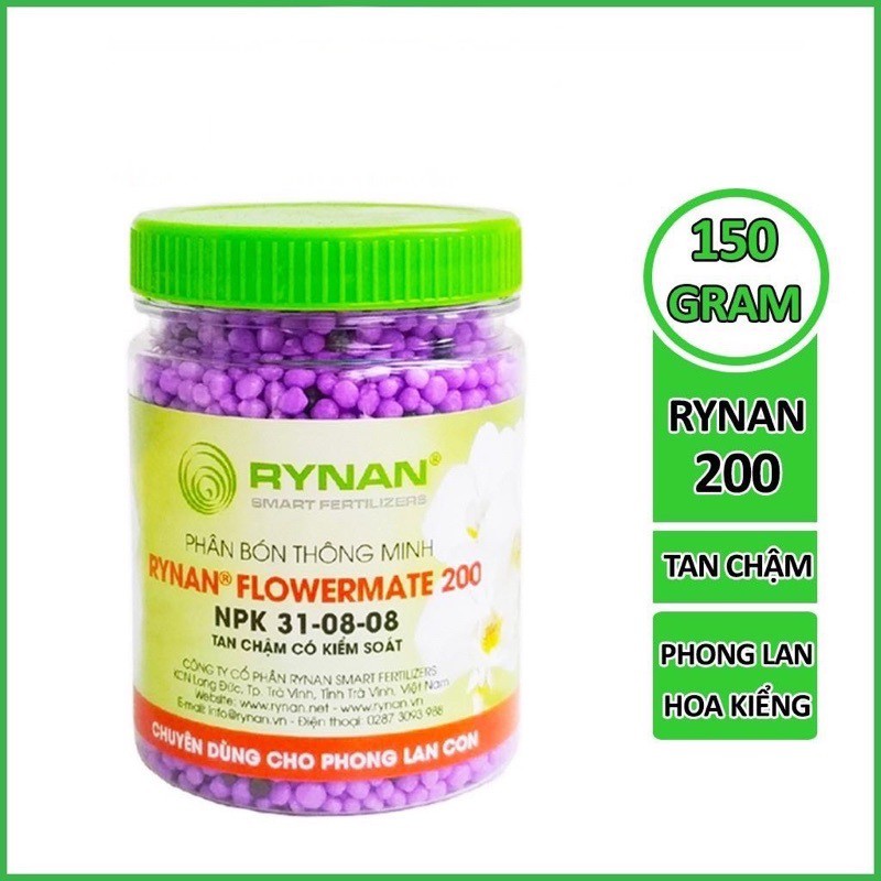 Phân bón tan chậm Rynan 200 (NPK 31-8-8) 150gr, phân bón cho lan kích thích mọc mầm ra lá