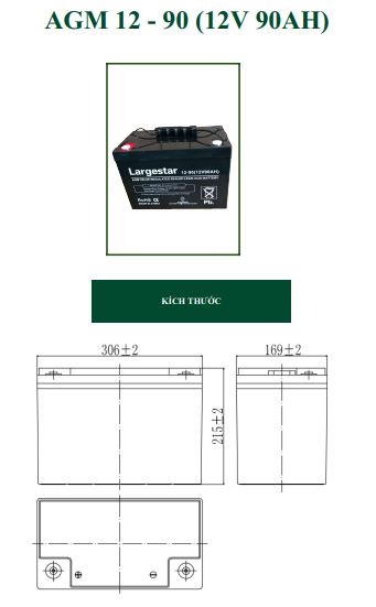 Bình ắc quy Largestar 12V-90AH cho điện mặt trời