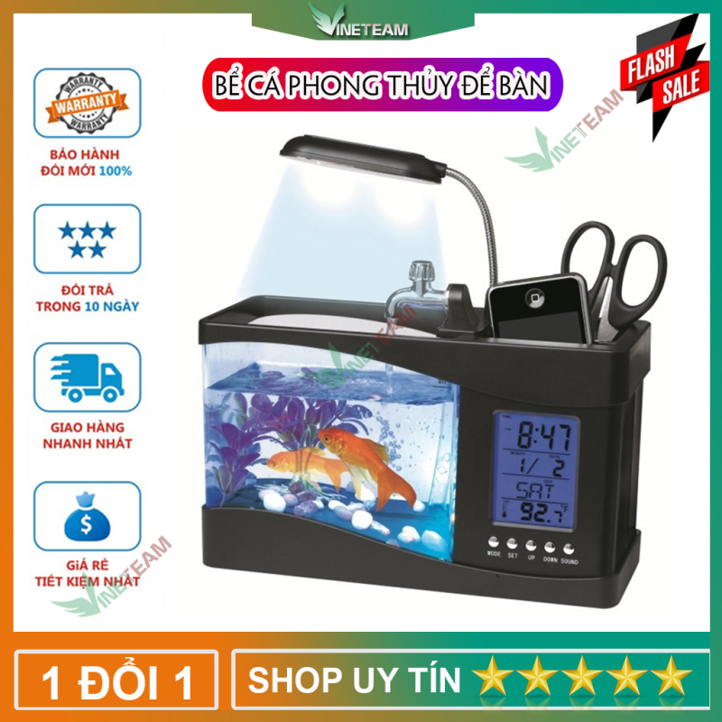 affordable Bể cá mini siêu đẹp để bàn làm việc đa năng có đèn led đồng hồ lọc nước hộp đựng bút