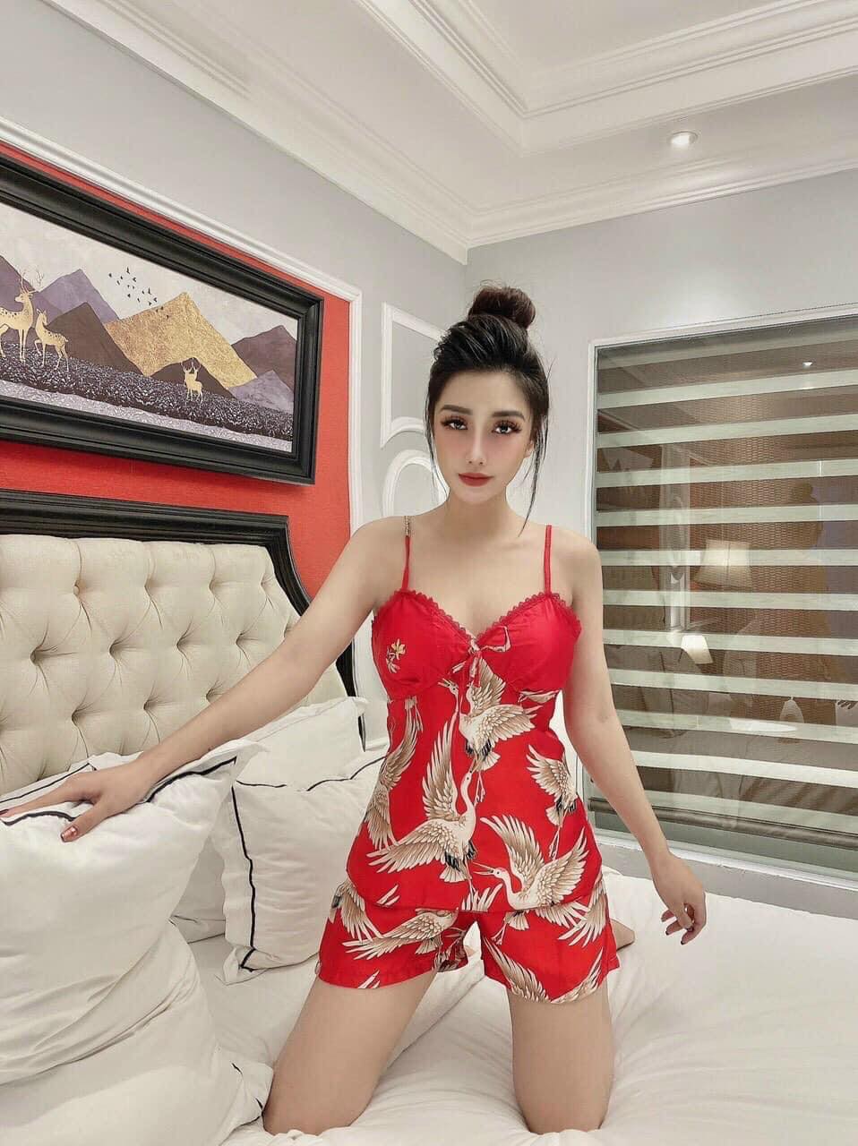 Bộ đồ ngủ 2 dây lụa satin hàng thiết kế