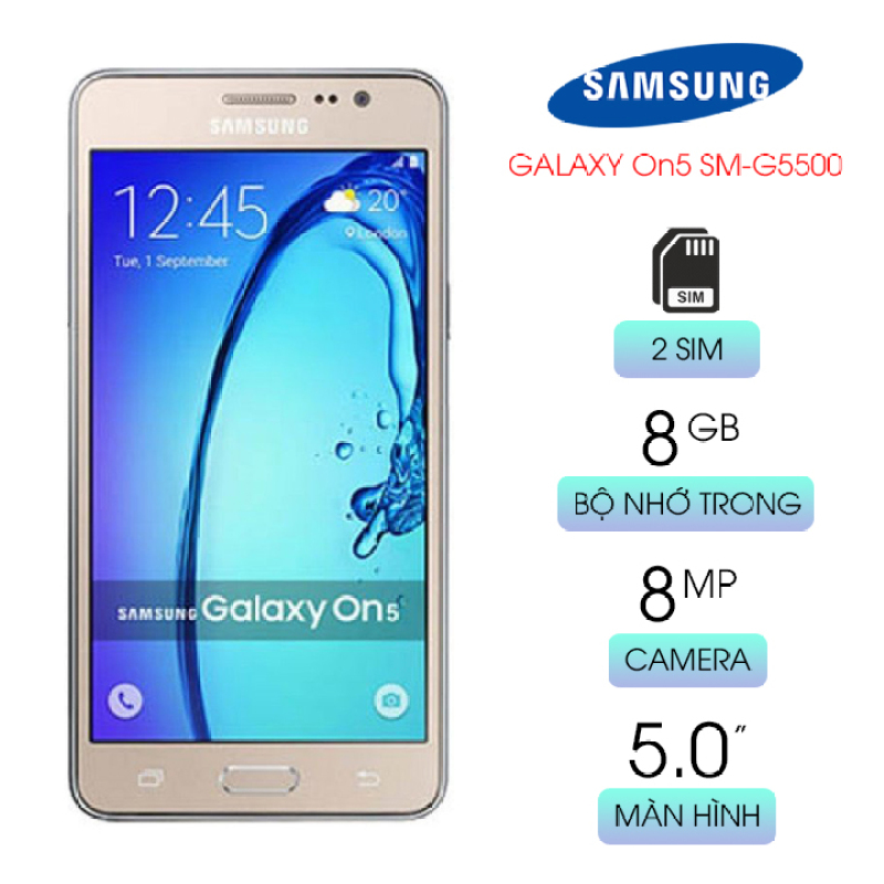 Điện thoại giá rẻ Samsung Galaxy On5 SM-G5500 - 2 sim 2 sóng - RAM 1.5GB/ROM 8GB - Màn hình cảm ứng TFT 5inch - Camera trước: 5 MP Camera sau: 8 MP -  Hỗ trợ 3G 4G Wifi Dung lượng pin: 260