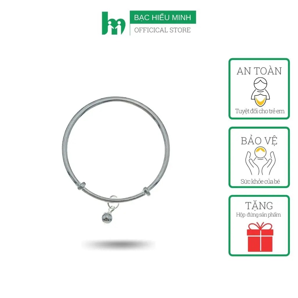 Lắc Tay Lắc Chân Trẻ Em Bạc Hiểu Minh LTE012 Dạng Kiềng Chuông Xinh Bảo Hành Vĩnh Viễn