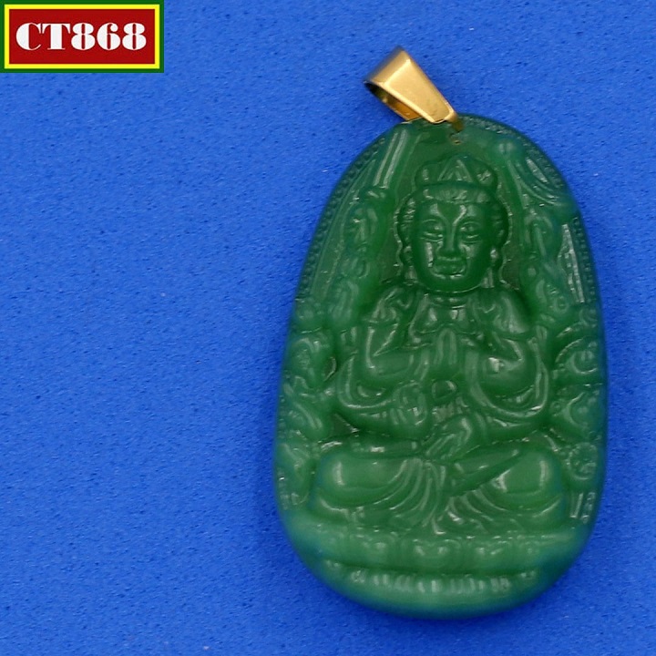 Mặt phật Thiên thủ thiên nhãn thạch anh xanh 3.6 cm MTAXLBV7-Hộ mệnh tuổi Tý