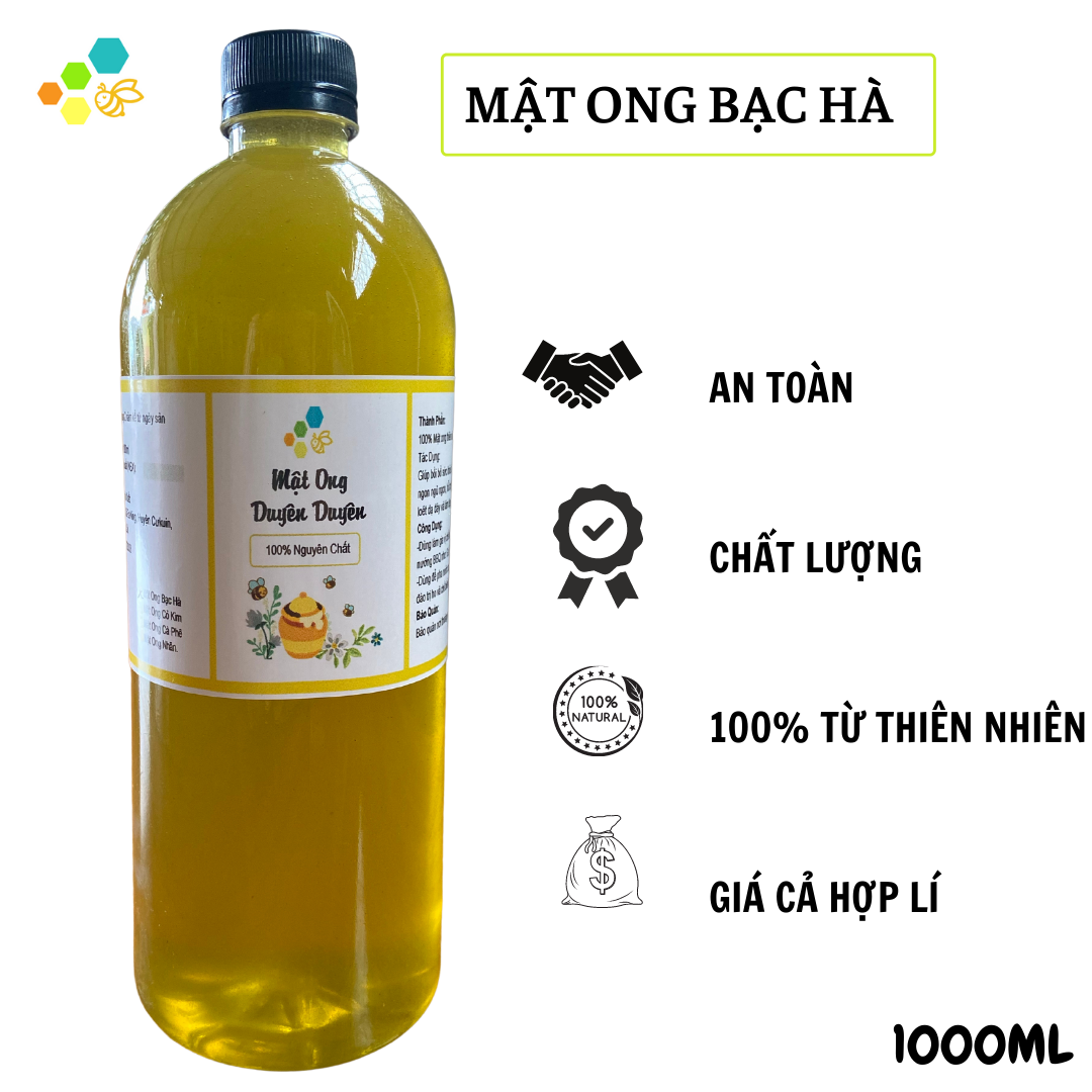 Mật ong Bạc Hà Hà Giang nguyên chất 100% - Chai 500ml, 1000ml