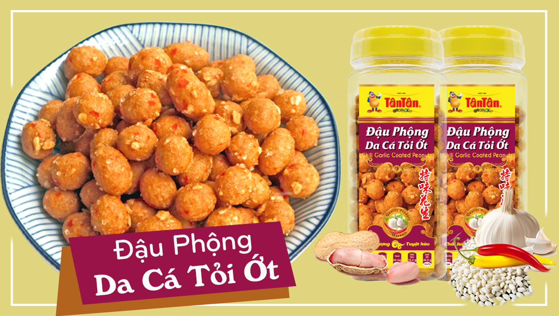 Đậu phộng da cá tỏi ớt Tân Tân (hũ 240g)