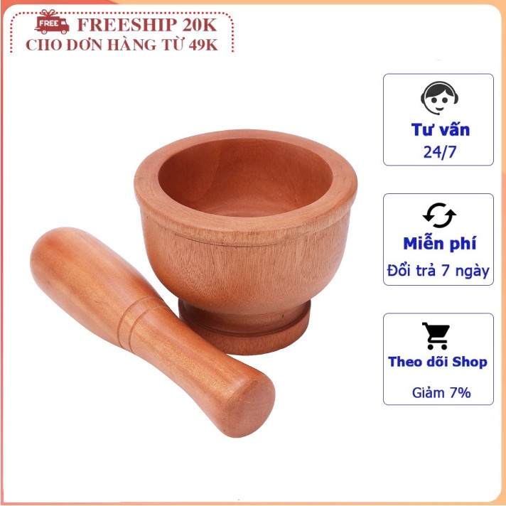 Bộ Chày cối gỗ size 14cm oại lớn chất gỗ dày cao cấp - Gia dụng bếp