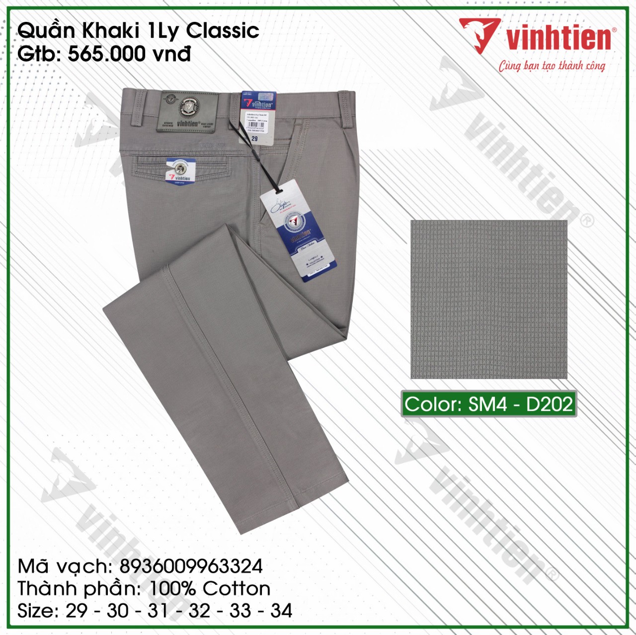 Quần kaki dành cho trung niên vĩnh tiến cotton màu be xám 545