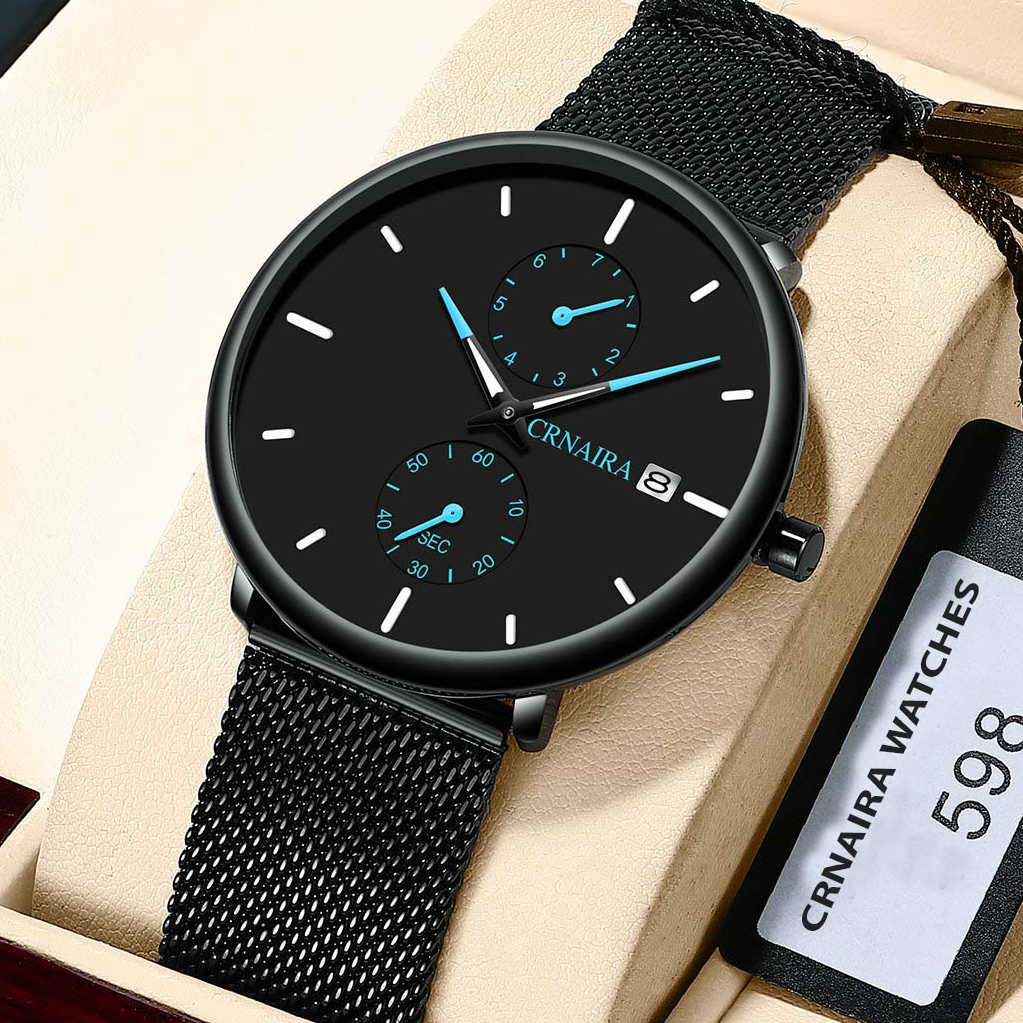Đồng hồ - Đồng hồ Nam CRNAIRA CR491 - đồng hồ thời trang Full Kim dây thép MÀNH không gỉ cao cấp (FULL BOX)