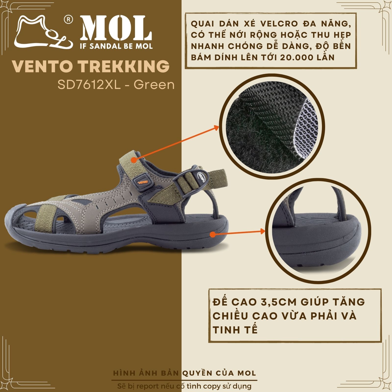 Giày sandal Vento nam bít mũi SD7612 có big size